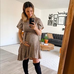 Animal Print Sash Tie Maternity Dress